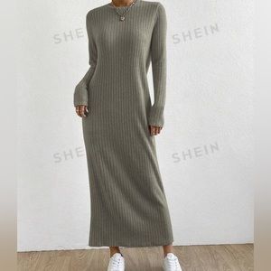 Army Green Ribbed-Knit Tee Dress [No Belt]